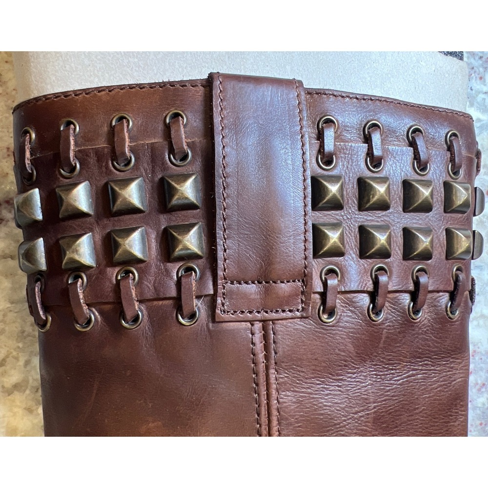 SENDRA GOODYEAR WELTED Brown WIDE CALF Leather Boots w/Bronze Studs 7M/8 SPAIN - Picture 5 of 13